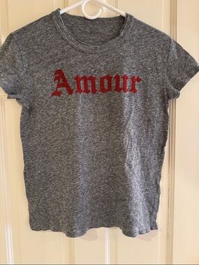 Zadig & Voltaire Grey Tee with Red "Amour" Script